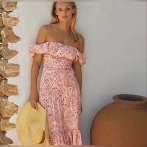 MISA Los Angeles Gemma Smocked Pink Floral Maxi Dress